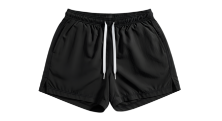 Black athletic shorts with white drawstring isolated on transparent background