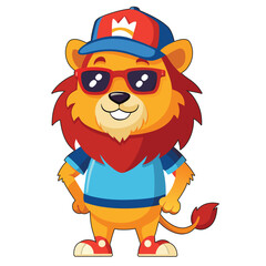 cute cartoon lion and hedgehog illustration isolated on white background