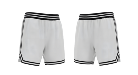 White basketball shorts with black stripes isolated on transparent background