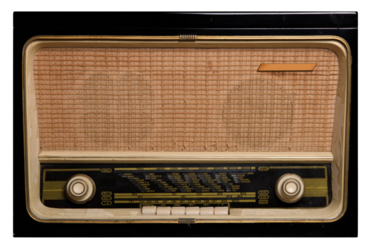 Vintage tube radio with classic design and fabric speaker grill