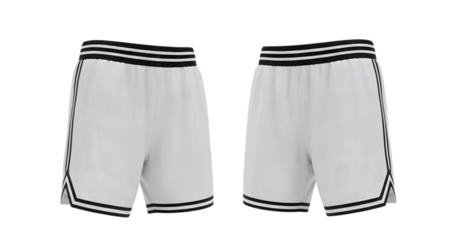 White basketball shorts with black stripes isolated on transparent background