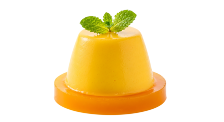 Delicious yellow dessert with mint leaves isolated on transparent background