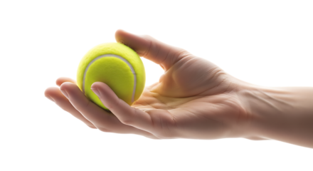 Hand holding a tennis ball isolated on transparent background
