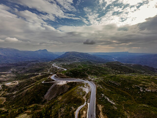 Aerial view of an asphalt road on the Taurus Mountains, Antalya.
