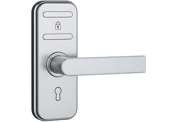 Modern silver door handle isolated on transparent background for interior design