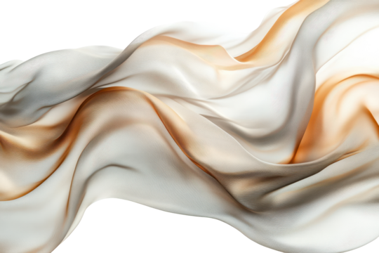 Lightweight fabric floats gracefully against a pure white backdrop, its soft, gentle curves creating a dynamic and airy composition with delicate peach and lavender hues