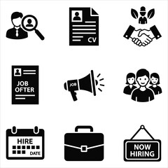 Job search and recruitment vector icons set for human resources isolated on white background, Vector