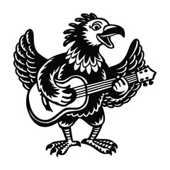 Black and white rooster and eagle vector illustration