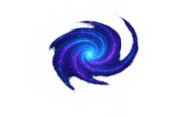 Swirling cosmic galaxy vortex with blue and purple nebula dust and sparkling stars, abstract space element on transparent background