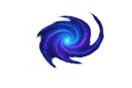 Swirling cosmic galaxy vortex with blue and purple nebula dust and sparkling stars, abstract space element on transparent background