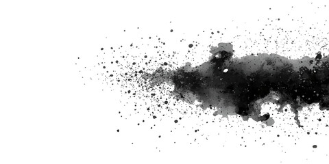 Black ink grunge paint splatter texture element with brush drops, stains, and liquid silhouette vector illustration