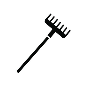Black garden rake icon on white background tool agriculture