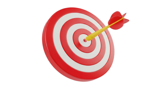 Red and white target with dart isolated PNG, bullseye for accuracy and success in business and marketing concepts on transparent background