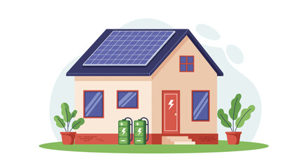 House with Solar Panel and Battery