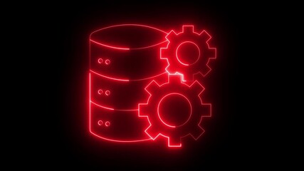 neon Database server with gear icon animation. neon data settings icon animation. data processing and management icon. Server and gear icon. Adjusting app, service concept, setting options, repair.