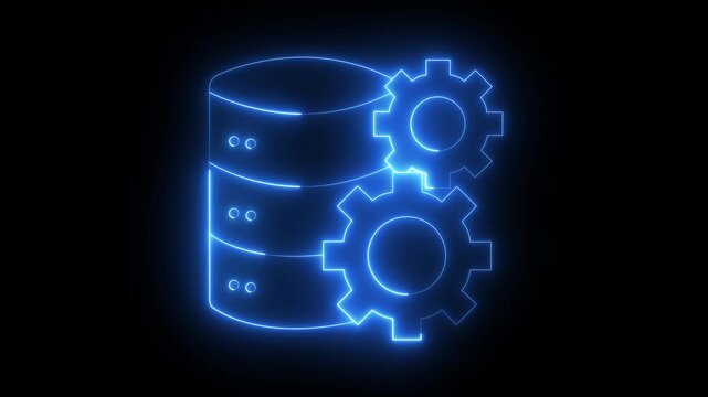 neon Database server with gear icon animation. neon data settings icon animation. data processing and management icon. Server and gear icon. Adjusting app, service concept, setting options, repair.