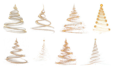 Obraz premium PNG Glowing spiral Christmas trees, element set on transparent background