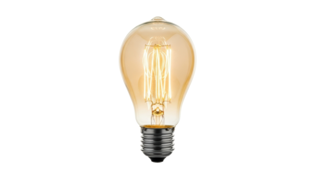 Vintage Edison light bulb PNG isolated on transparent background, antique style filament lamp for retro design and decoration