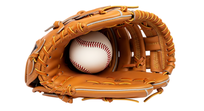 Baseball glove with ball isolated on transparent background