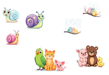 Vsai cute cartoon animals standing on white background