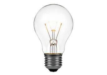 Clear light bulb isolated on transparent background emitting a soft, warm glow