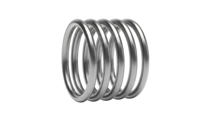 Metal spring coil isolated PNG, shiny silver helix for industrial design and mechanical engineering applications on transparent background