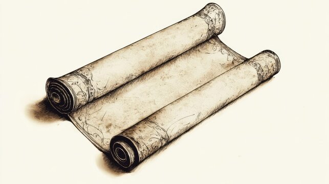 An old, unrolled parchment scroll displaying intricate designs and a vintage texture, representing ancient knowledge.