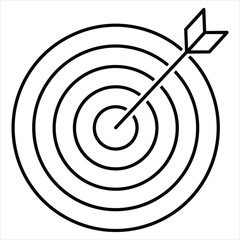 Target with arrow hitting the bullseye, symbolizing goal success isolated on white background, Vector