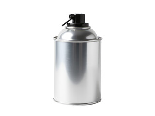A metal spray can with a black lid, ready for use
