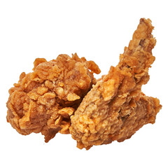 Crispy golden fried chicken pieces isolated on a white background