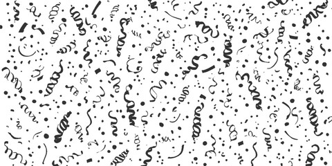 Black and white hand drawn confetti streamers and dots pattern vector