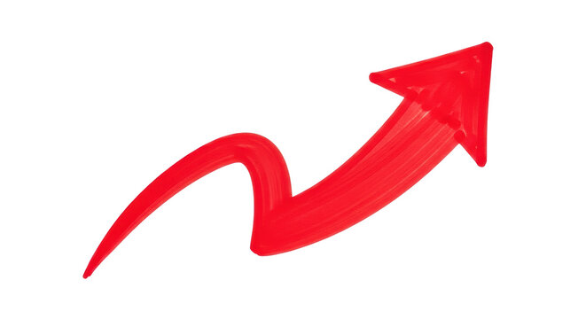 Hand-drawn red arrow PNG isolated on transparent background, upward trend indicator for business and financial growth