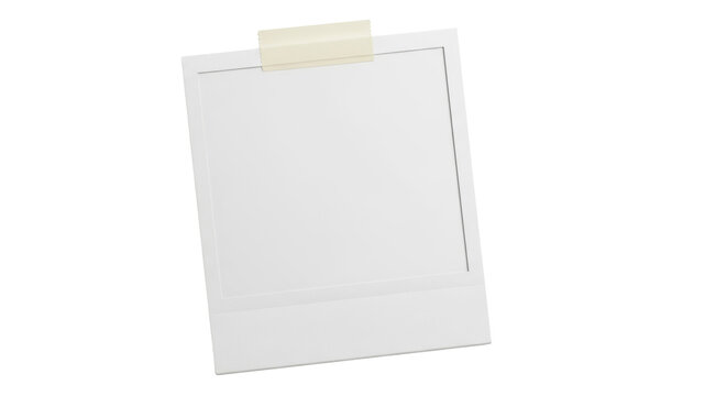 Blank instant photo frame with tape isolated PNG, empty polaroid mockup for memories and photography presentation on transparent background