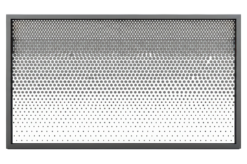 Grey steel panel with perforated round hole pattern isolated on a transparent background
