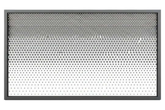 Grey steel panel with perforated round hole pattern isolated on a transparent background - Powered by Adobe