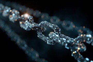 Exploring blockchain technology through digital chains representing big data and binary code in a futuristic setting