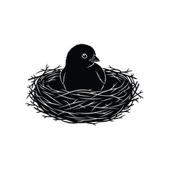 A chick with nest silhouette vector art illustration