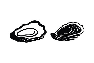 Collection of oyster shell seafood element silhouette icon vector illustration