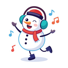 Snowman wearing a red hat and holding a broom in a cheerful winter scene