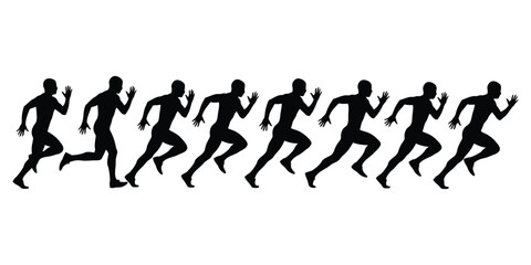 Naklejka premium Row of Silhouettes of Runners in Motion running speed