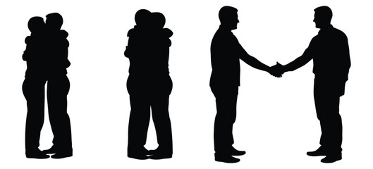 Silhouettes of People Hugging and Shaking Hands embrace