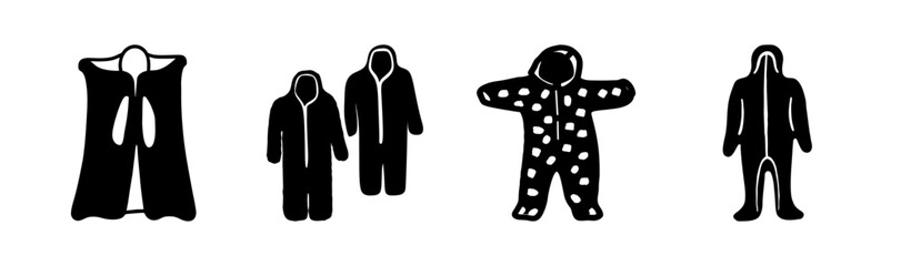 Various protective suits and hooded garments for safety, comfort, and specialized use