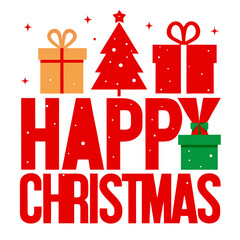 Happy Christmas gifts tree star snowflakes vector design
