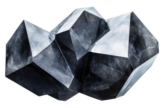 Abstract metallic geometric sculpture on a transparent background creating unique polygon shapes perfect for graphic designs and various artistic compositions