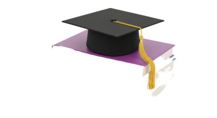 Graduation cap on book isolated PNG, academic achievement and educational success concept for congratulations and celebration