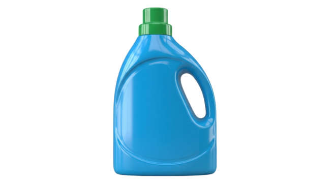 Blue laundry detergent bottle isolated PNG, liquid soap container for washing clothes on transparent background