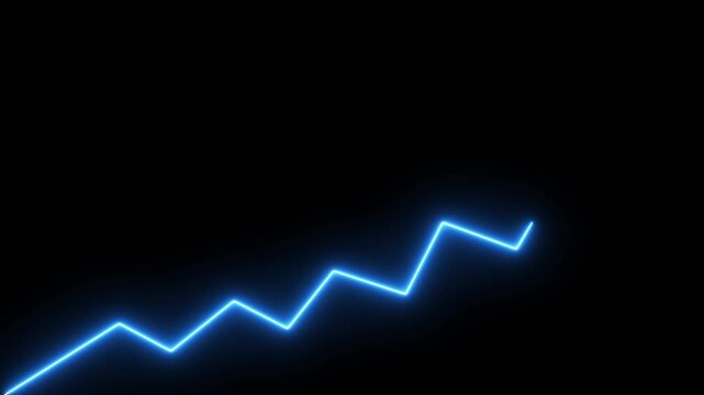 Market Recovery Concept. Successful growth trend blue line graph going Up.Abstract neon line arrow down business graph. business neon line animation