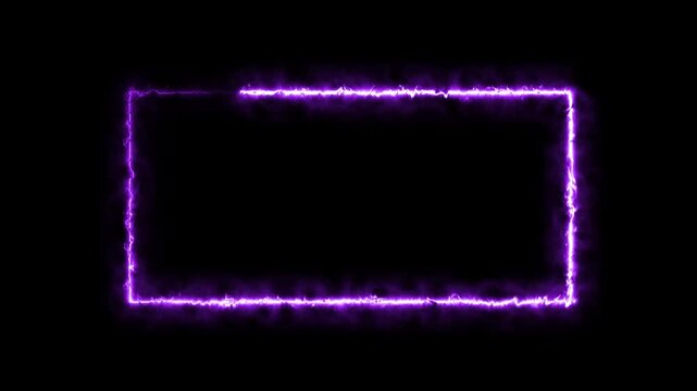 Neon sign in rectangle shape. Bright neon light, illuminated rectangle frame. Glowing blue neon tube on dark background. neon fire photo frame animation