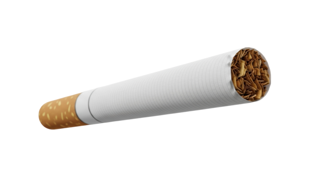 Realistic cigarette PNG isolated on transparent background, tobacco product with filter for smoking and addiction concepts