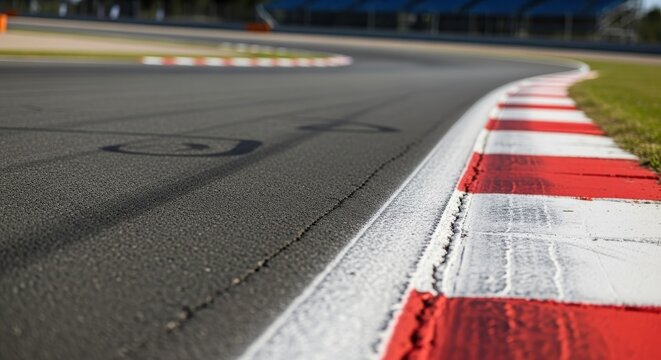 Experience the thrill of the race on this dynamic racetrack curve with tire marks and vibrant colors